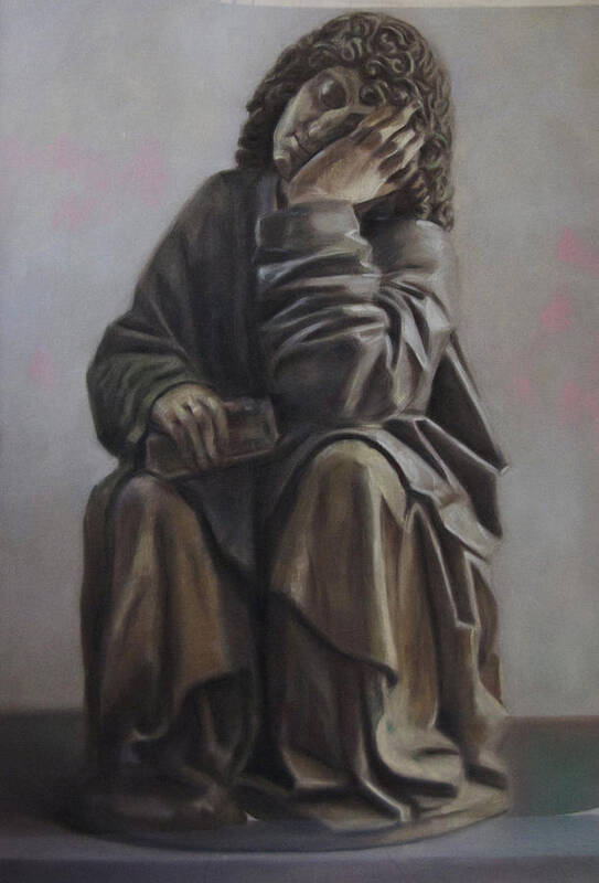 Figure - Portrait - Statue - Religous - Pastel - Saint John - Poster featuring the drawing Saint John Dream by Paez Antonio