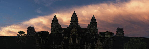 Panoramic Poster featuring the photograph Angkor Wat temple at Sunset by Sonny Ryse