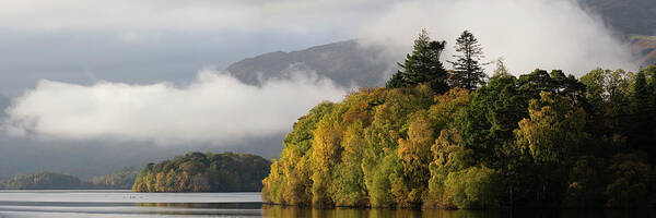 Panorama Poster featuring the photograph Autumn mist on Derwentwater Lake District by Sonny Ryse