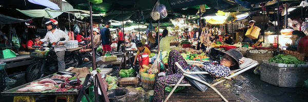 Panoramic Poster featuring the photograph Cambodia street market siem reap by Sonny Ryse