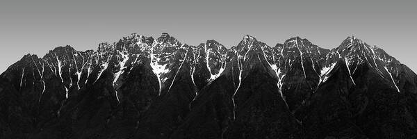 617 Poster featuring the photograph Canadian Rockies abstract panorama black and white by Sonny Ryse