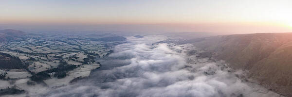 Panorama Poster featuring the photograph Ullswater cloud inversion aerial lake district by Sonny Ryse