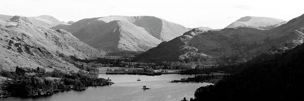 Panorama Poster featuring the photograph Ulswater and Glenridding Black and White Lake District by Sonny Ryse