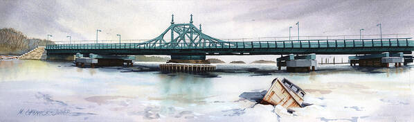 City Island Poster featuring the painting City Island Bridge Icebound by Marguerite Chadwick-Juner
