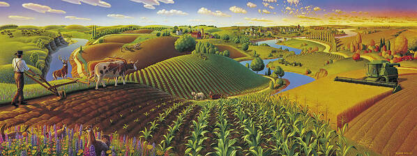 Farming Panorama Poster featuring the painting Harvest Panorama by Robin Moline