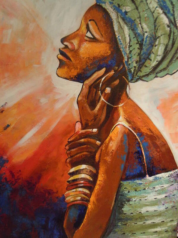 African Queen Poster featuring the painting Queen by Michael Echekoba