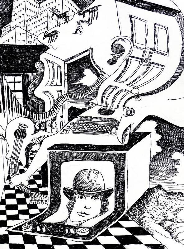 Surreal Poster featuring the drawing Strange Happenings by John Kaelin