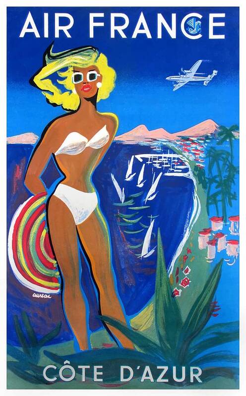 1953 Air France French Riviera Travel Poster by Retro Graphics