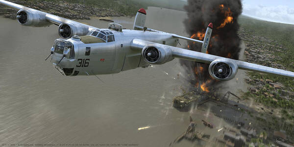 B-24 Poster featuring the digital art B-24 -- Banjarmasin by Robert D Perry