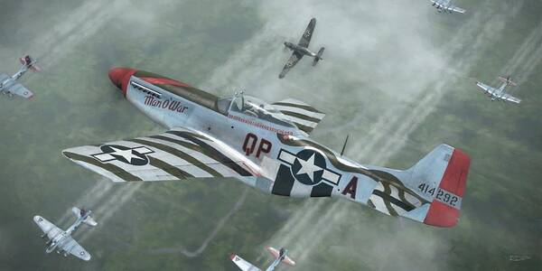 P-51 Poster featuring the digital art P-51 Mustang -- Man O' War - Painterly by Robert D Perry