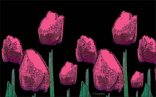 Hot Pink Tulips Floral Flowers Peggy Cooper Cooperhouse Nature Abstract Poster featuring the digital art 010 Hot Pink Tulips 2A by Peggy Cooper-Hendon