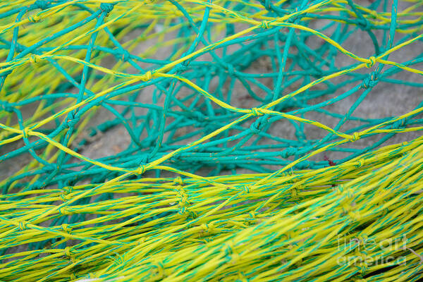 Abstract Poster featuring the photograph Yellow and green nylon nets by Ingela Christina Rahm