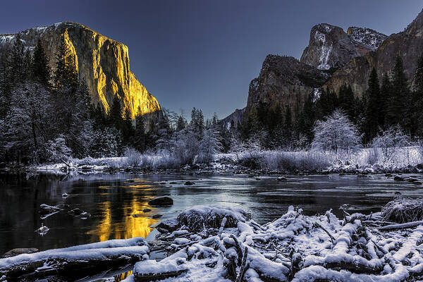 Cold Poster featuring the photograph Sunrise at El Capitan by Don Hoekwater Photography