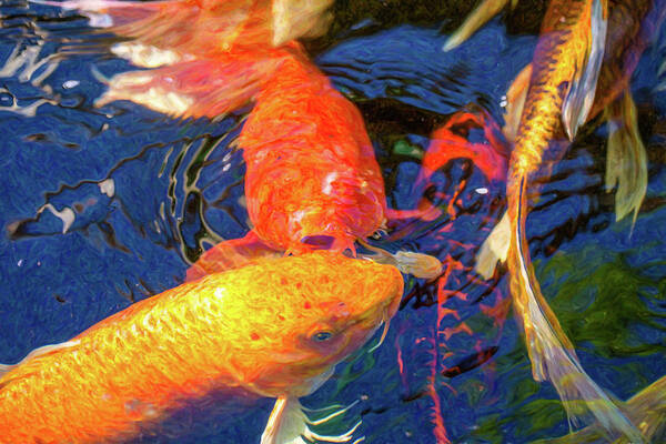 Koi Pond Fish Poster featuring the digital art Koi Pond Fish - Kissing Sunshine - by Omaste Witkowski by Omaste Witkowski