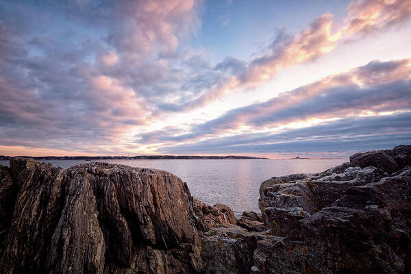 New Hampshire Poster featuring the photograph Rocky Coast At Daybreak . by Jeff Sinon
