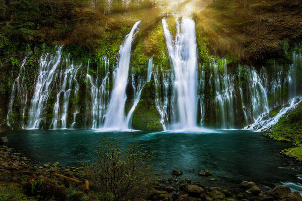 Burney Falls Poster featuring the photograph Sunbeams at Burney Falls by Don Hoekwater Photography