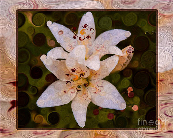 8x10 Poster featuring the painting White Lily Opening to the Sun Abstract Flower Art by Omaste Witkowski