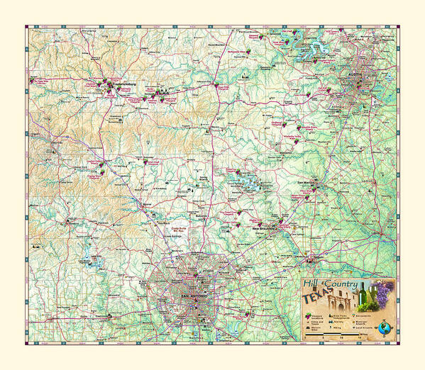 Texas Poster featuring the digital art Texas Hill Country Map by Texas Map Store