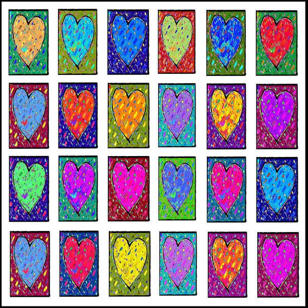 Hearts Poster featuring the painting 24 Hearts in a Box by Dale Moses