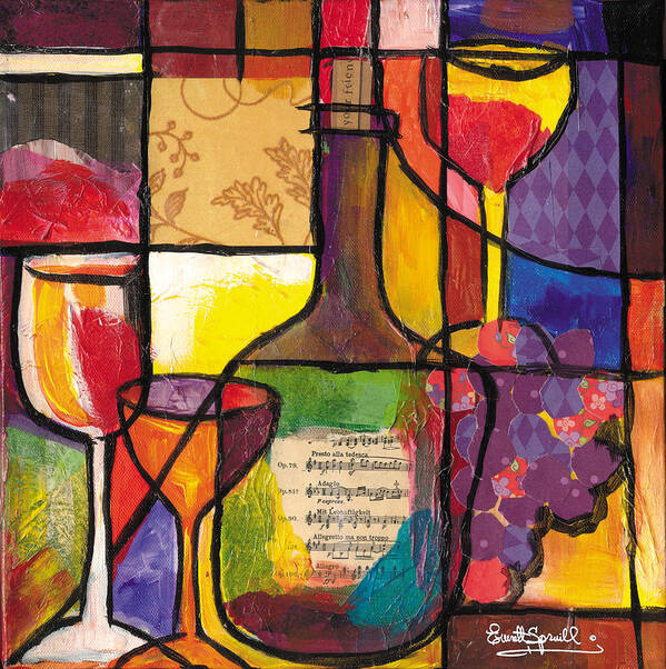 Everett Spruill Poster featuring the mixed media Still Life with Wine and Fruit by Everett Spruill