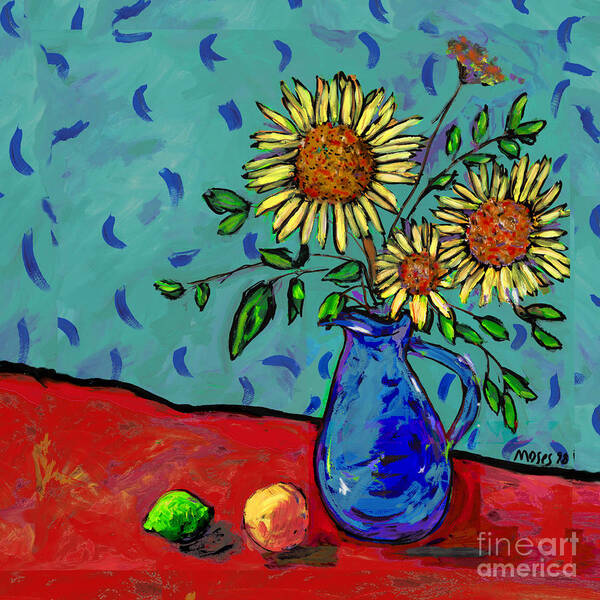  Poster featuring the painting Sunflowers In A Milk Pitcher by Dale Moses