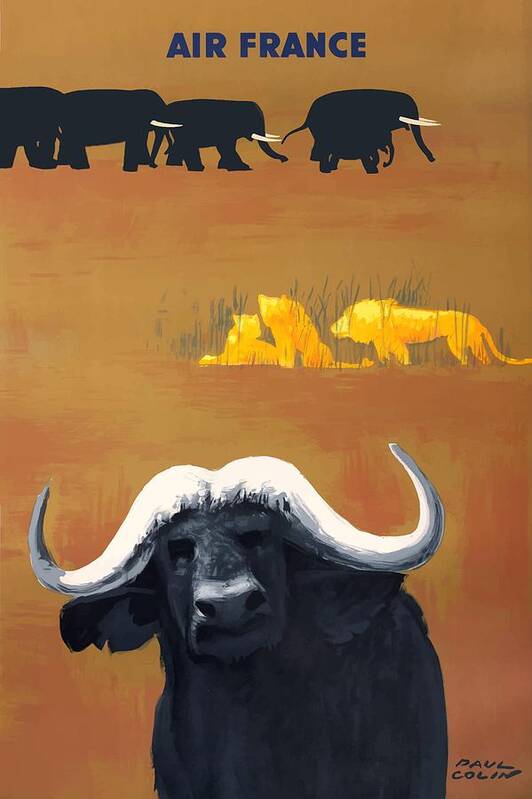 1956 Air France Africa Animals Travel Poster by Retro Graphics