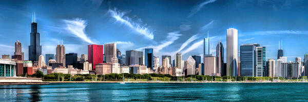 Chicago Poster featuring the painting Chicago Skyline Panorama by Christopher Arndt