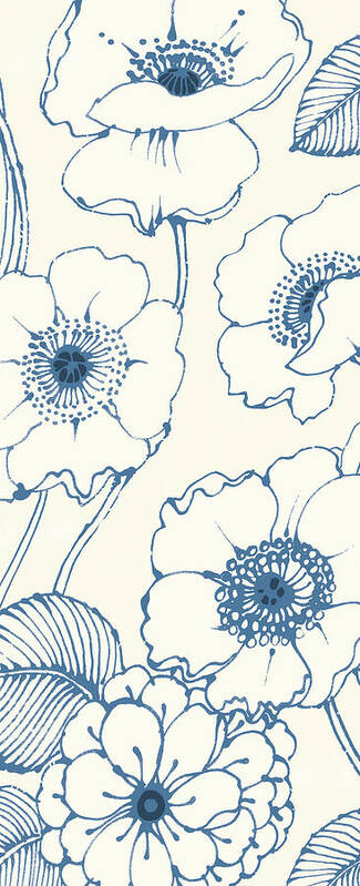 Blue Poster featuring the painting Pen And Ink Flowers On Cream Panel II by Wild Apple Portfolio