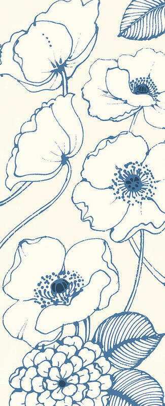 Blue Poster featuring the painting Pen And Ink Flowers On Cream Panel IIi by Wild Apple Portfolio