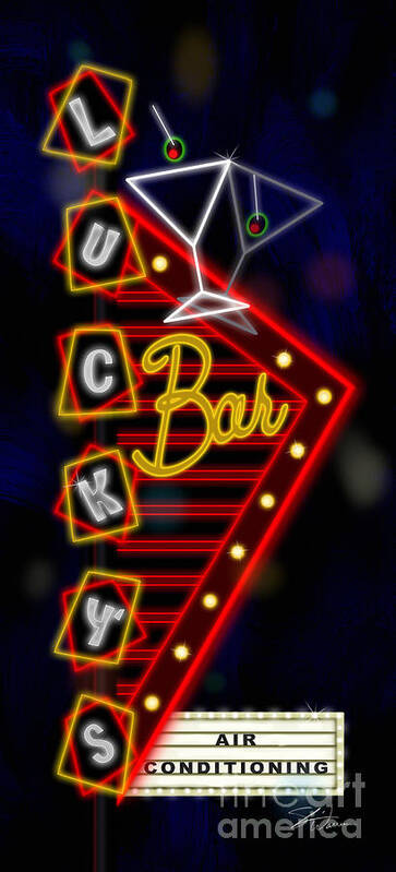 Nightclub Poster featuring the mixed media Nightclub Sign Luckys Bar by Shari Warren