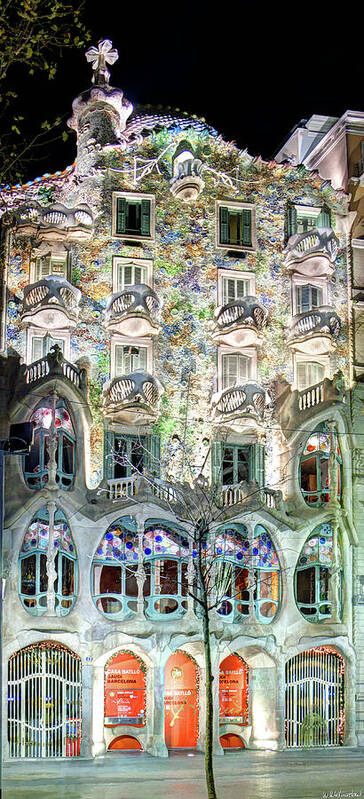 Casa Batllo Poster featuring the photograph Casa Batllo at night - Gaudi by Weston Westmoreland