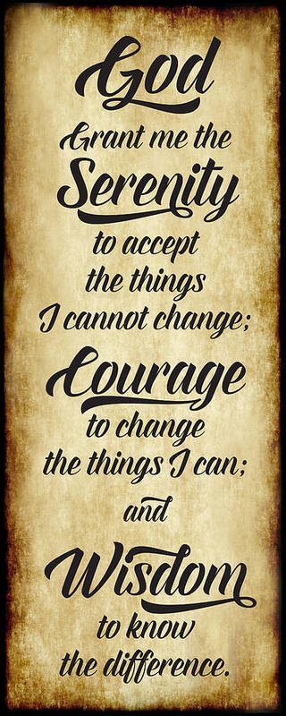 Serenity Prayer Poster featuring the digital art The Serenity Prayer - Antique Parchment Vertical by Ginny Gaura