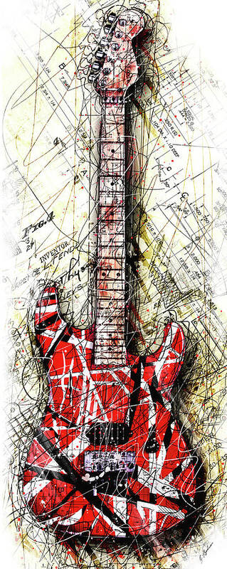 Guitar Poster featuring the digital art Eddie's Guitar Vert 1a by Gary Bodnar