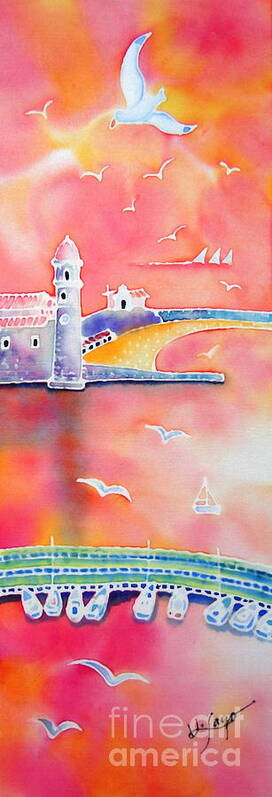 Collioure Poster featuring the painting Catalan sunset by Hisayo OHTA
