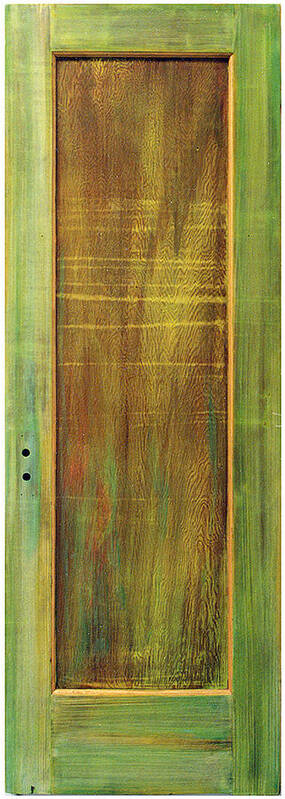 Painted Door; Photograph Of Painted Door; Texture Painting; Found Object Painting; Mixed Media With Gold Paint On Old Wooden Door; Forest; Recycled Art; Symbolic Art; Spiritual Paintings; Spiritual Entrances Poster featuring the sculpture Forest Painted Door by Asha Carolyn Young