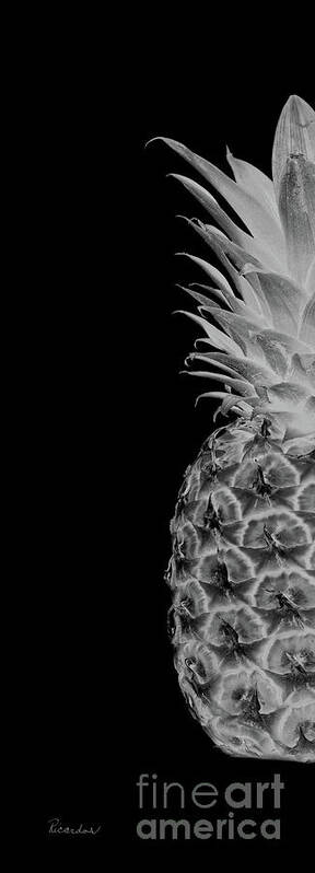 Abstract Poster featuring the photograph 14BL Artistic Glowing Pineapple Digital Art Greyscale by Ricardos Creations