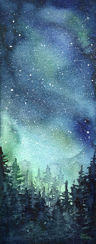 Watercolor Galaxy Poster featuring the painting Galaxy Watercolor Aurora Painting by Olga Shvartsur