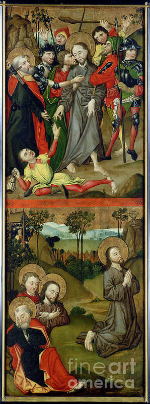 Apostle Poster featuring the painting The Arrest Of Christ And Christ In The Garden Of Gethsemane, Panel From An Altarpiece Depicting Scenes Of The Passion And Saints, 1490 by Master Of The Luneburg Footwashers