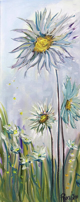 Daisies Poster featuring the painting Big Fat Daisies by Roxy Rich