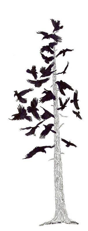 Raven Poster featuring the drawing The Raven Tree by Jenny Armitage