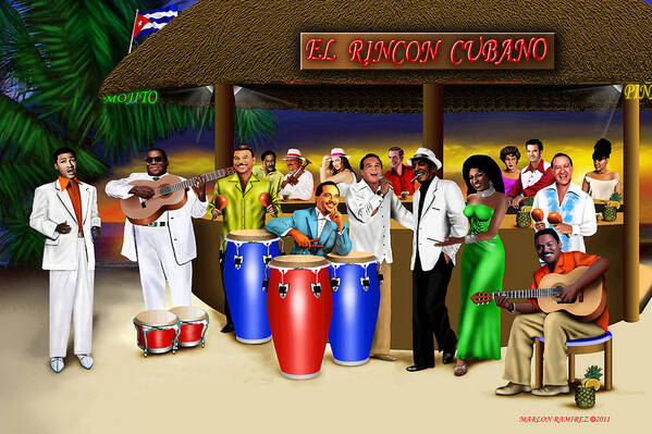 Salsa Music Poster featuring the painting El Rincon Cubano by Marlon Ramirez