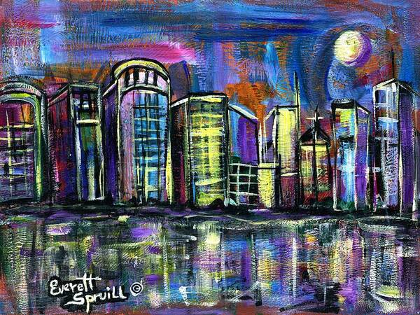 Everett Spruill Poster featuring the painting Moon over Orlando by Everett Spruill