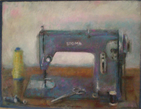 Still Life - Sewing Machine - Vanitas -pastel Poster featuring the drawing Old Sewing Machine by Paez Antonio