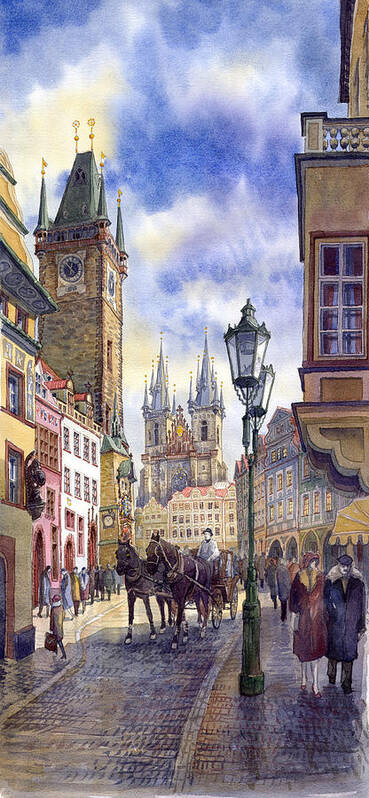 Watercolour Poster featuring the painting Prague Old Town Square 01 #1 by Yuriy Shevchuk
