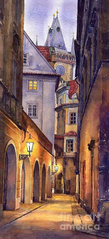 Cityscape Poster featuring the painting Prague Old Street by Yuriy Shevchuk