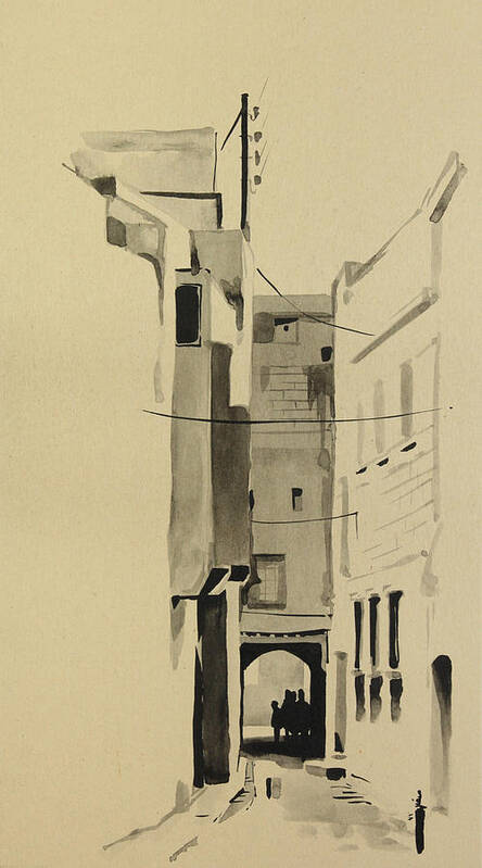 Syria Poster featuring the painting Aleppo Old City Alleyway 2 by Mamoun Sakkal