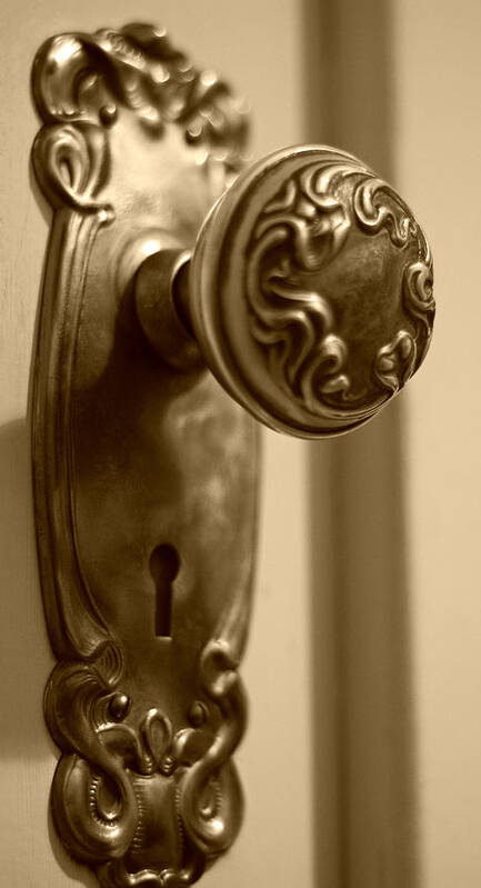 Doorknob Poster featuring the photograph Antique Doorknob - sepia by Marilyn Wilson