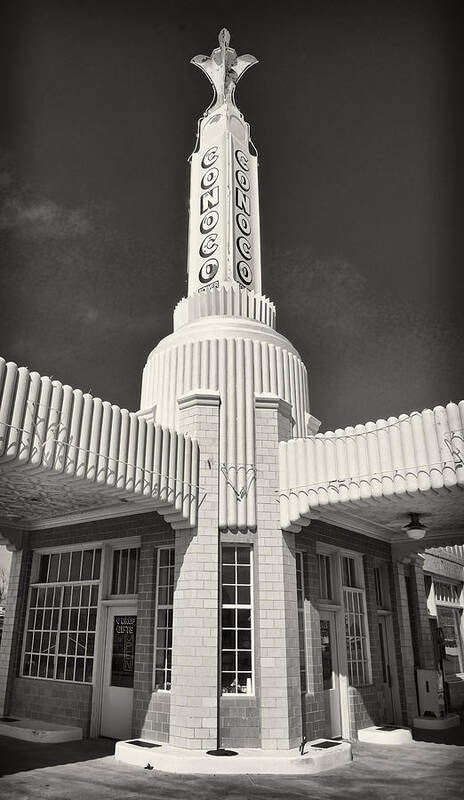 Cafe Poster featuring the photograph Art Deco Gas Station Shamrock Texas by Mary Lee Dereske