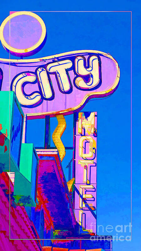 Motel Poster featuring the photograph City Motel Old Neon Sign Las Vegas Oil by Edward Fielding