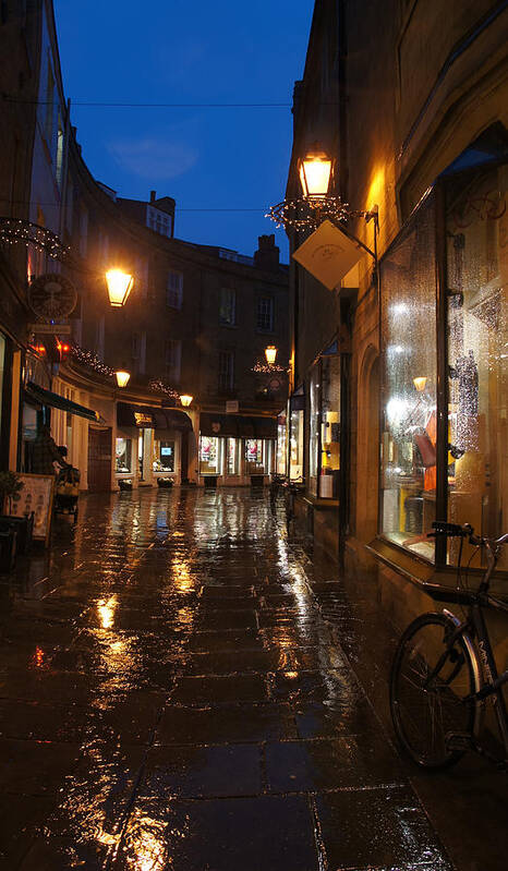 Night Street Of Cambridge Poster featuring the photograph Evening after the rain by Elena Perelman